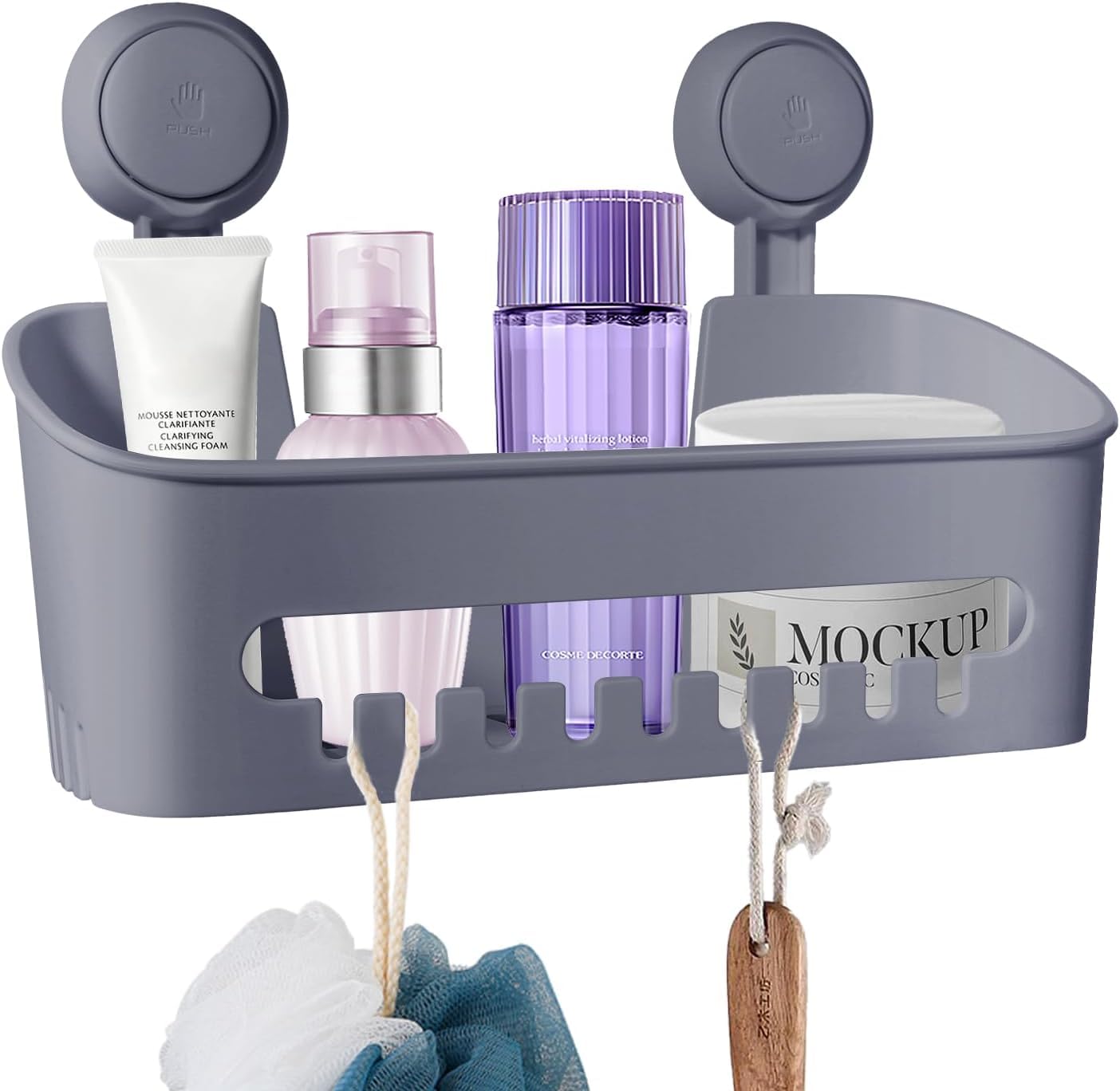 Uten Shower Shelf – No Drilling Suction Cup Plastic Basket in Grey