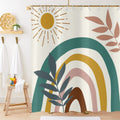 Hnmdmyi Boho Shower Curtain | Mid Century Abstract Leaf Waterproof Polyester