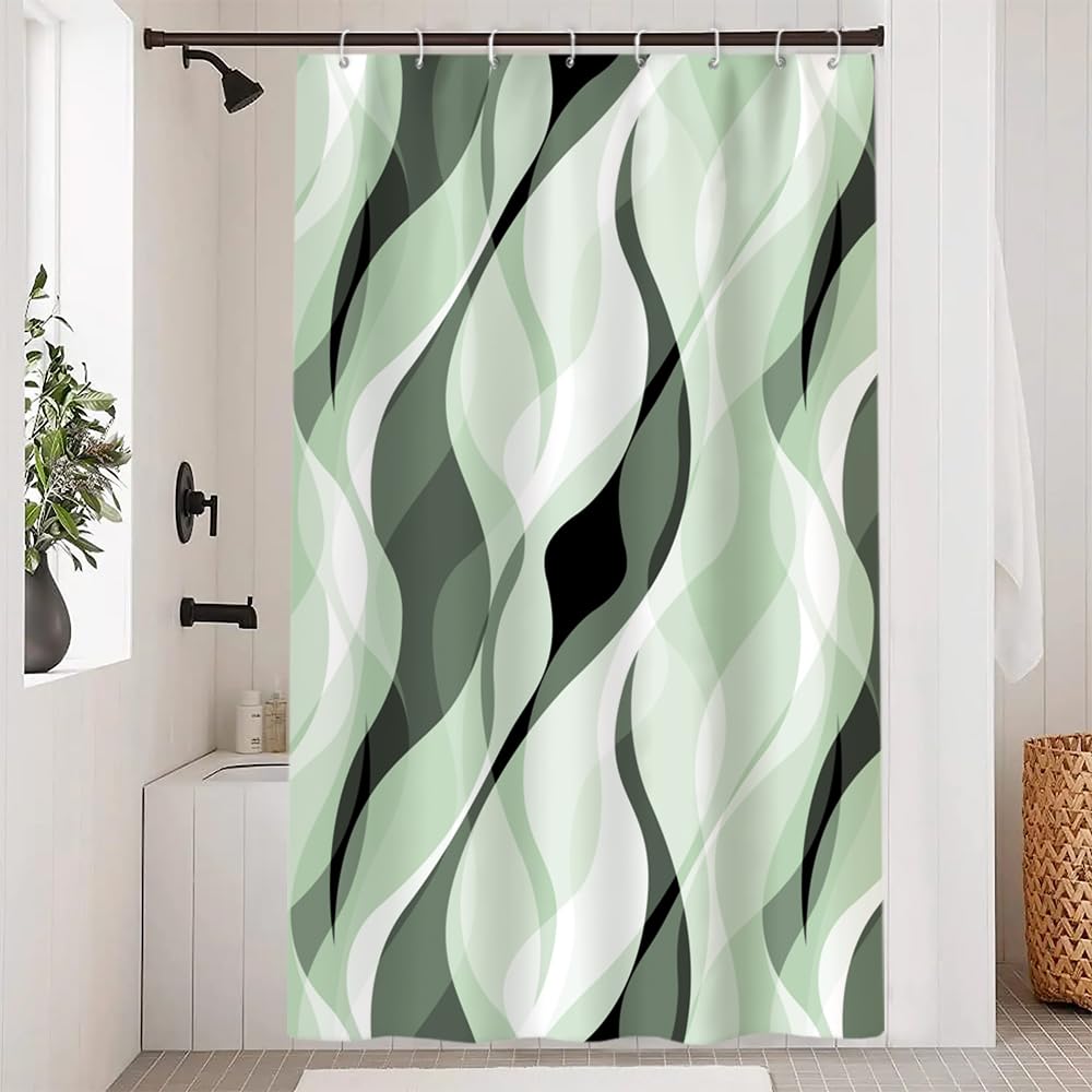 Uiiooazy Sage Green Shower Curtain | Abstract Geometric Polyester Fabric