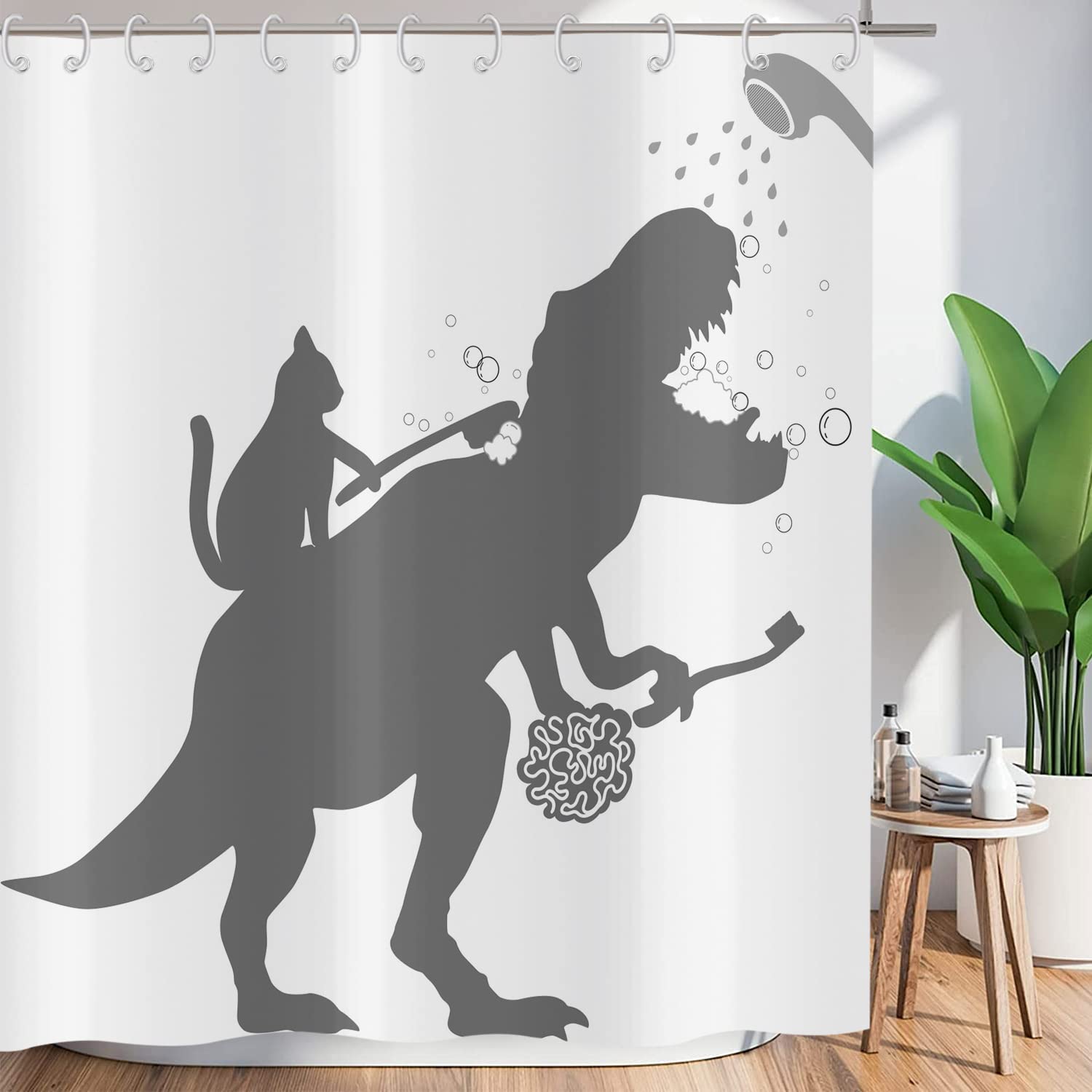 ASDCXZ Funny Cat Dinosaur Shower Curtain | Waterproof Polyester - 180x180cm