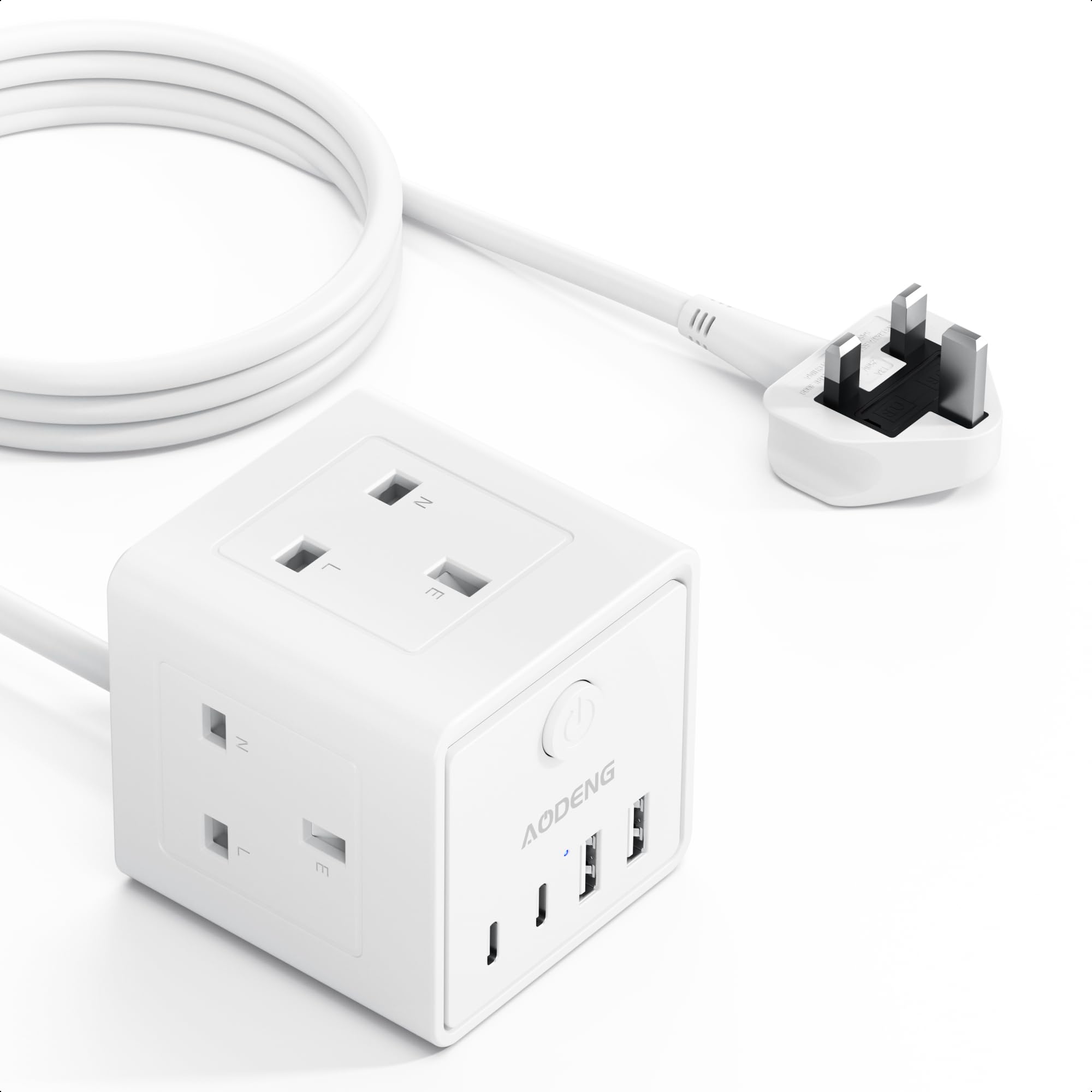 3M Extension Lead | 3 Way Multi Plug with 4 USB A & C