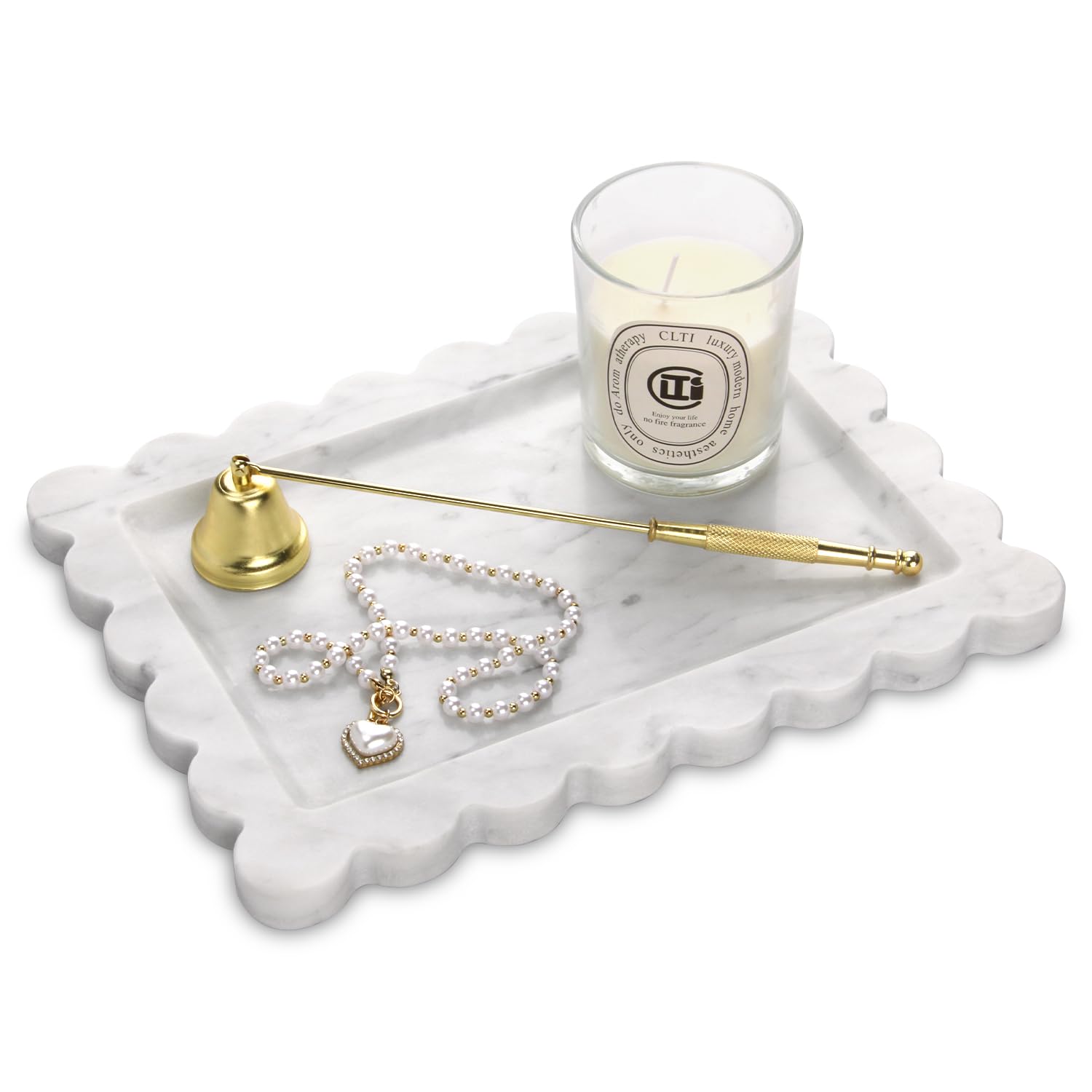 Jolof Store Scalloped Marble Vanity Tray – Carrara White Stone Decor