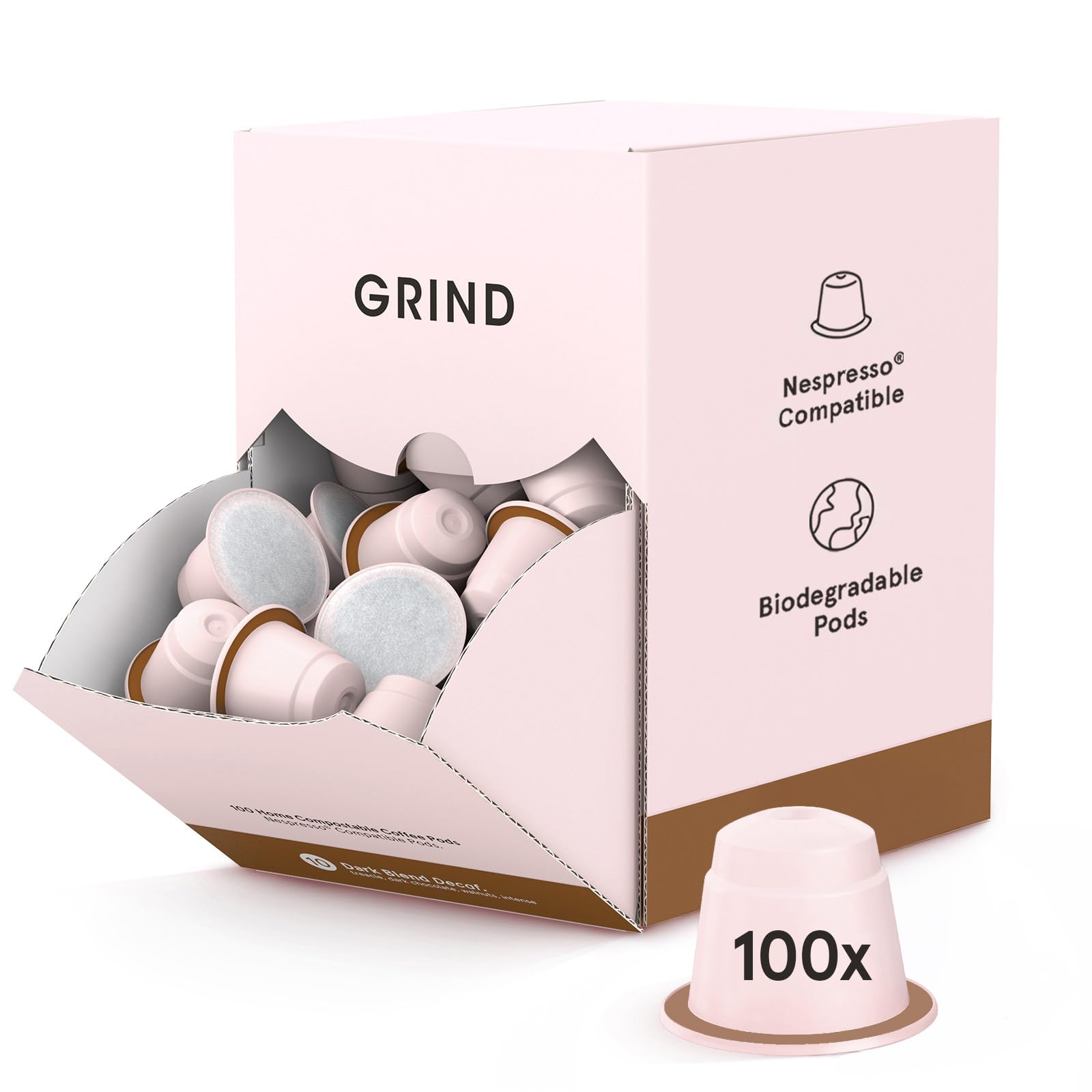 Grind Decaf Dark Roast Coffee Pods - 100 Nespresso Compatible Capsules