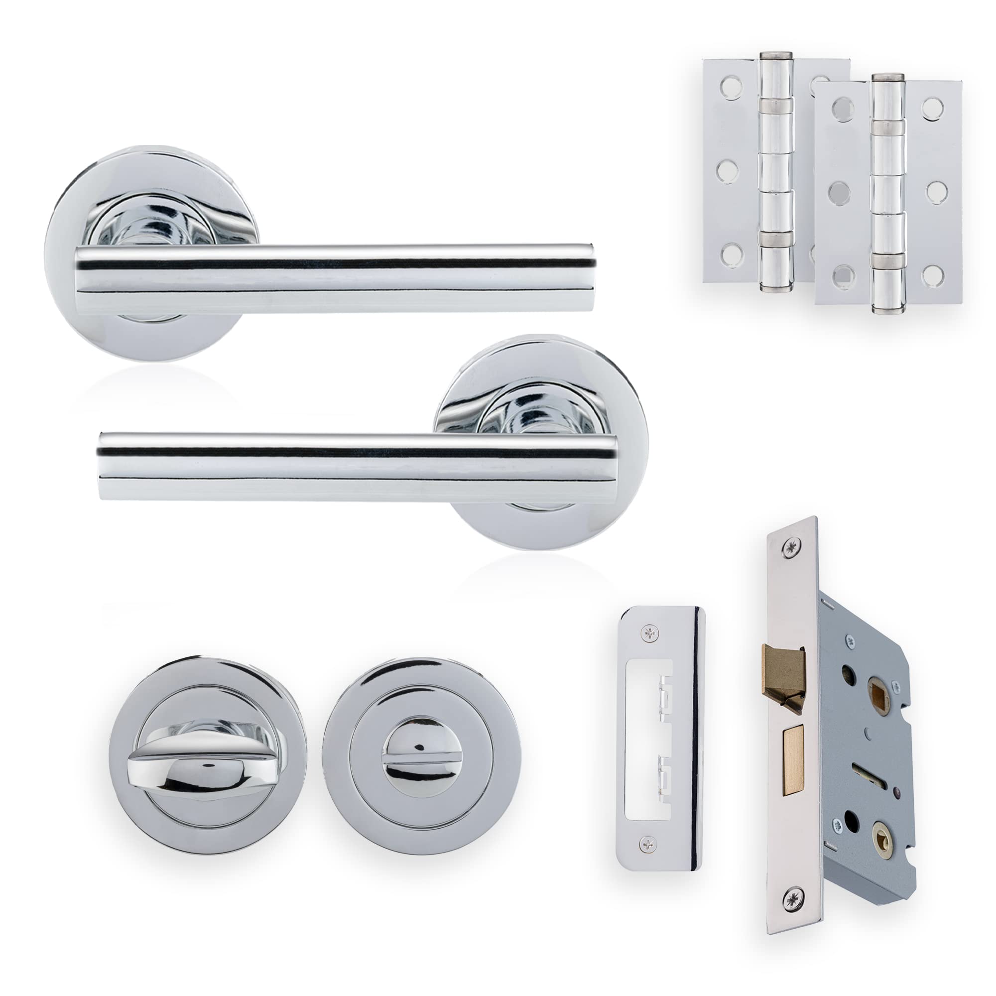 XFORT Polished Chrome Liberty Lever Bathroom Door Handle Pack Set