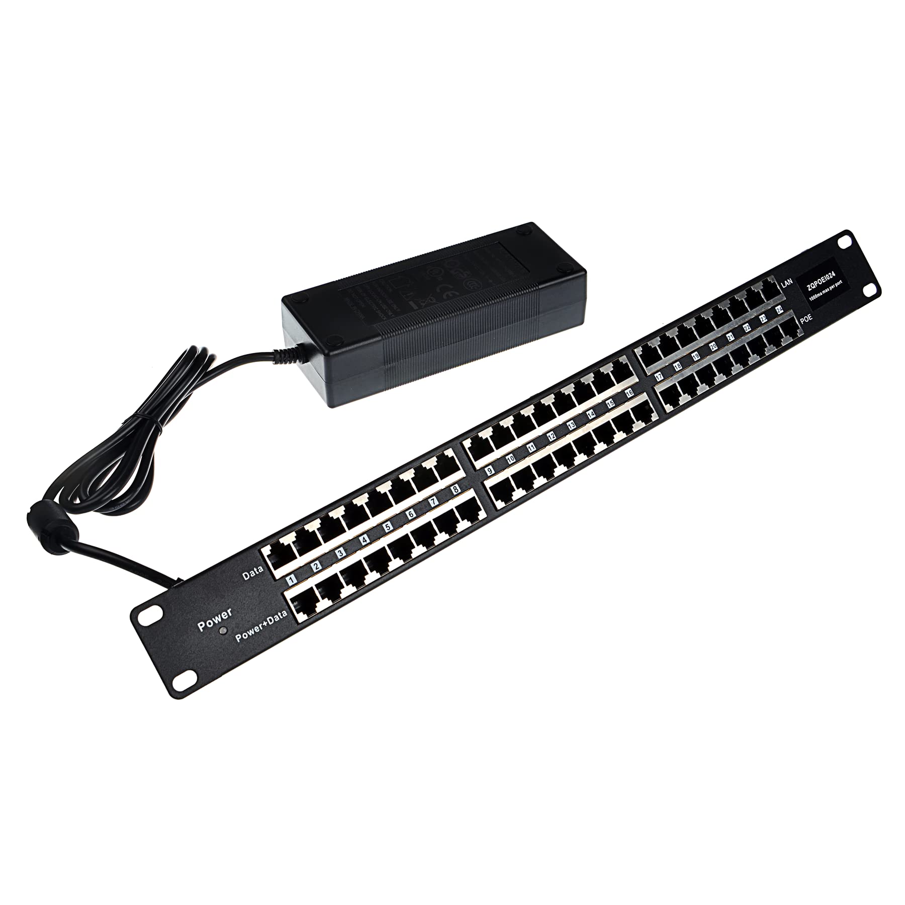 ZHANGQING 24-Port Passive PoE Injector | 24V 120W 19-Inch Rack Mount