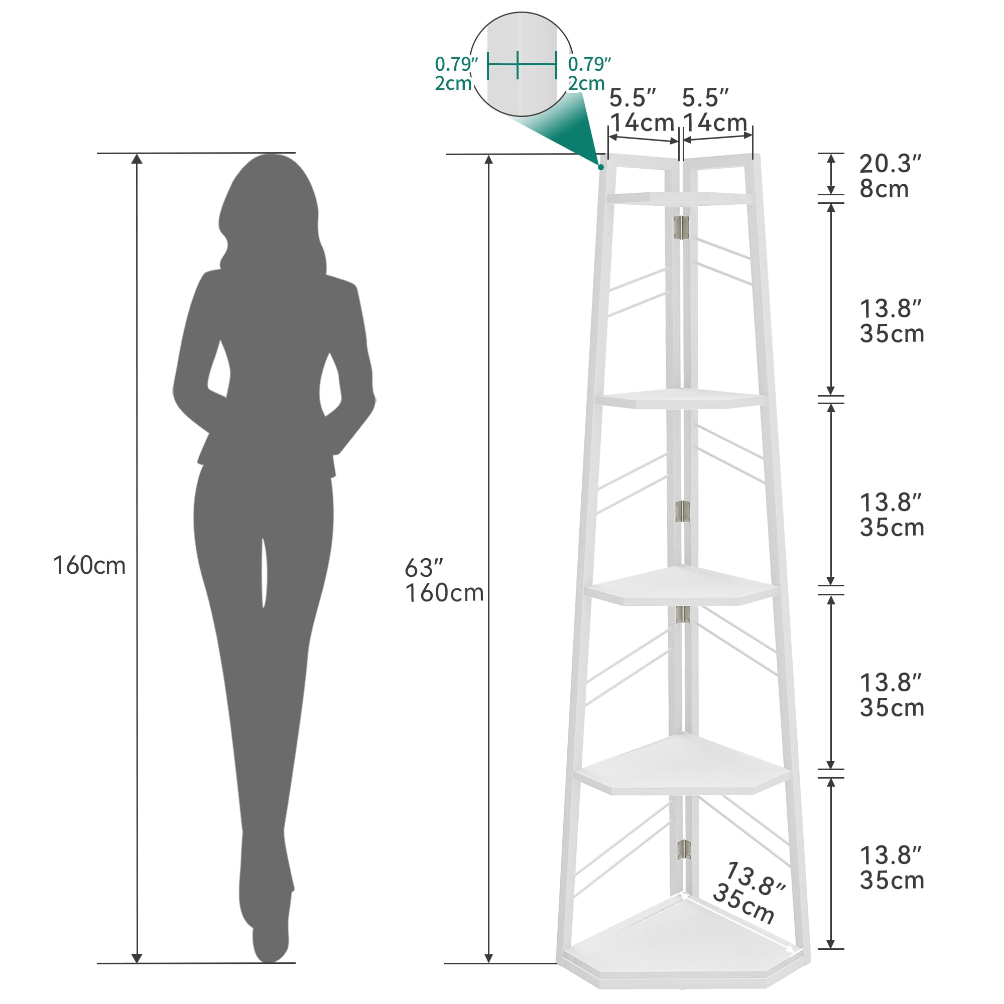 YITAHOME 5-Tier Corner Bookshelf – Industrial Wooden Ladder Shelf, White