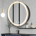 Janboe 61cm Round LED Medicine Cabinet – Anti-Fog Iron Mirror, Black