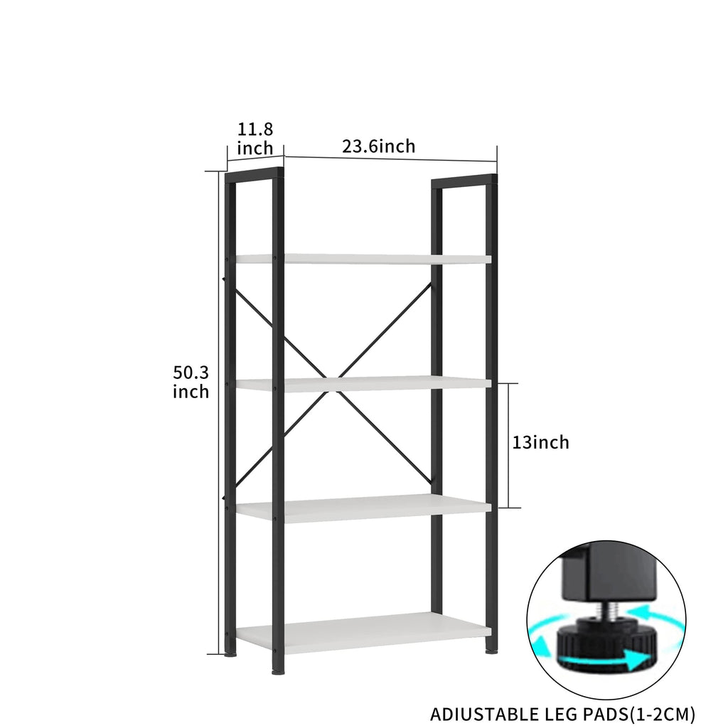 VERMESS 4-Tier Industrial Bookshelf – 24" White Wood & Metal Display Rack