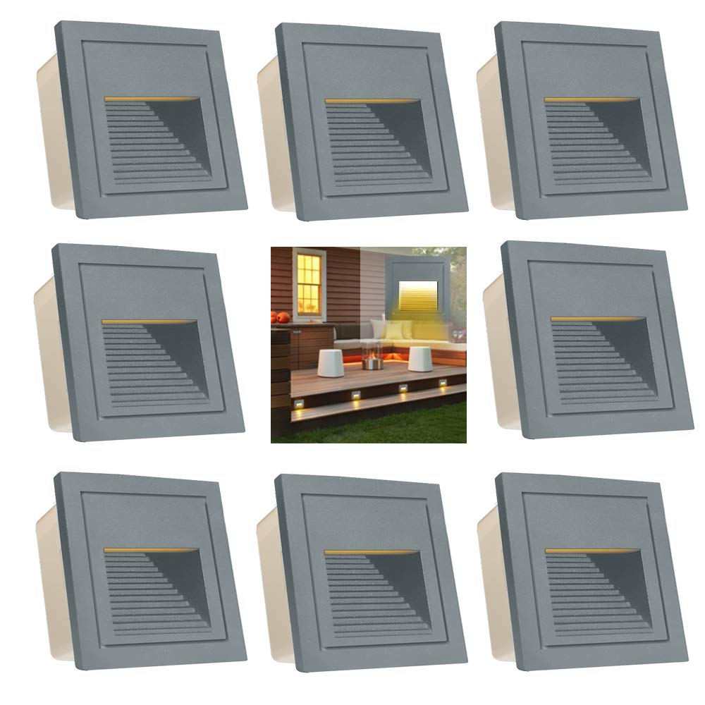 Arotelicht 8-Pack LED Recessed Stair Lights | IP65 Waterproof Grey Aluminum