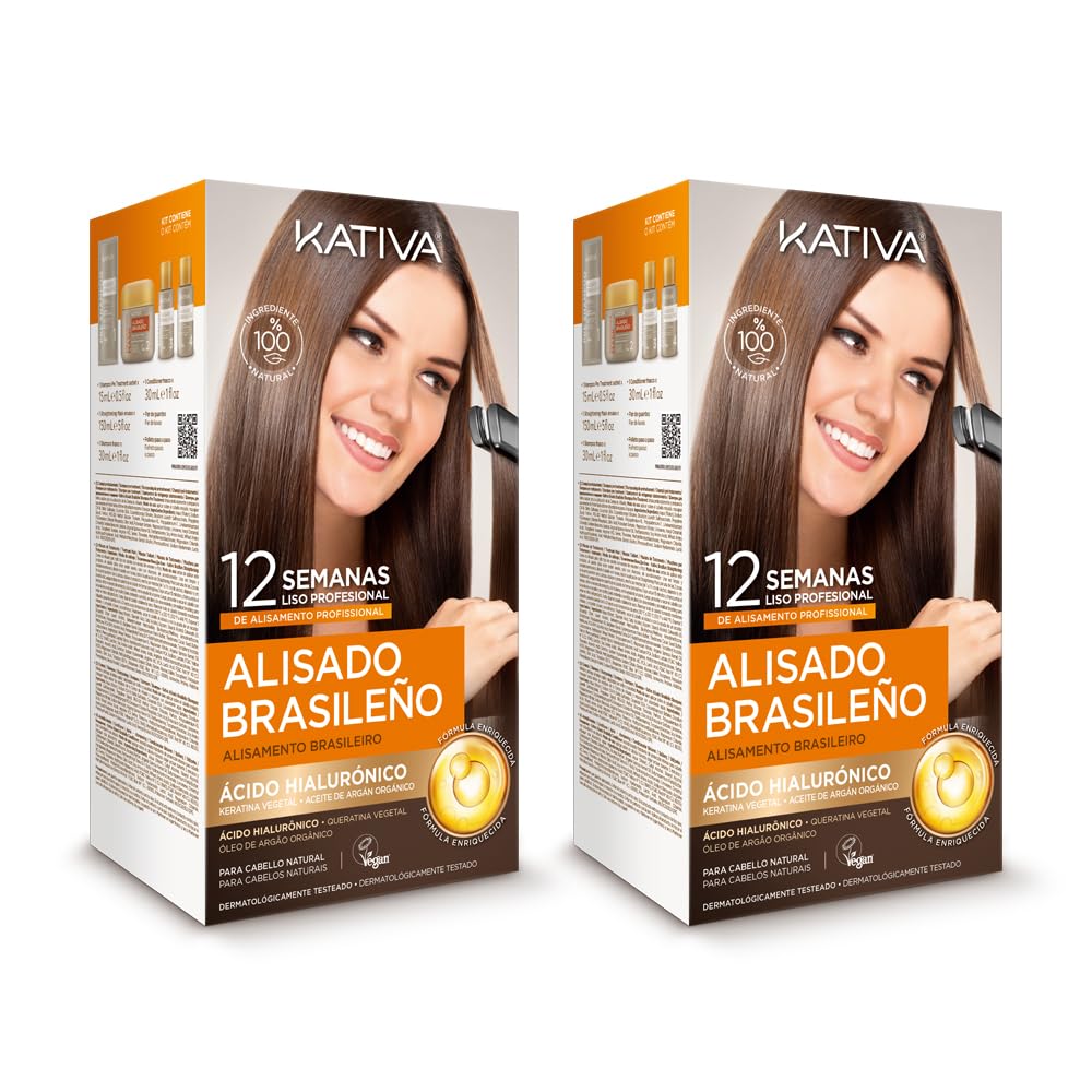Kativa Brazilian Straightening 2 Pack – Hyaluronic Acid Vegan Hair Kit