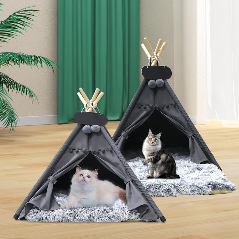 Whiwhi Pets Luxury Teepee Dog Tent with Washable Plush Mat – 60x60x70cm