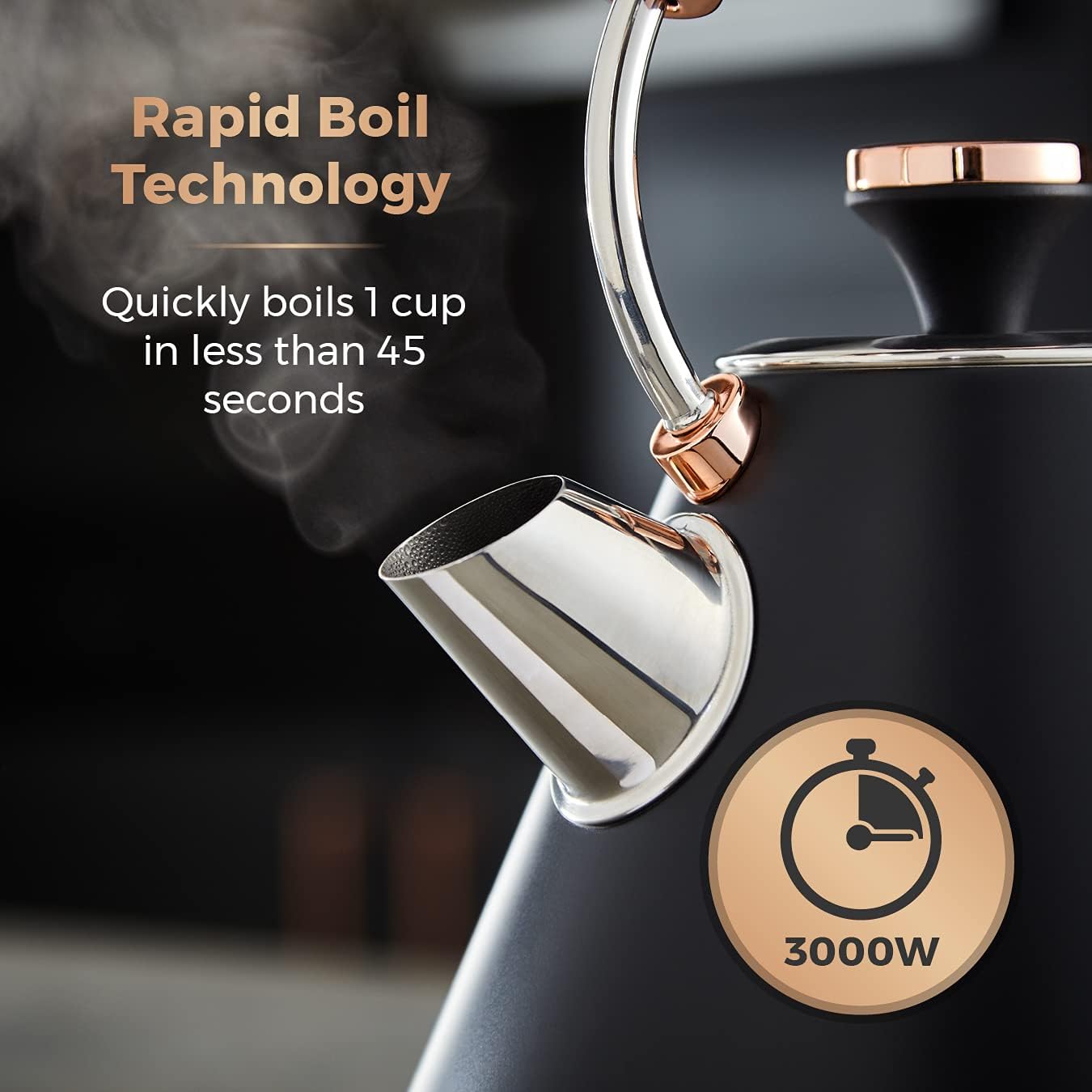 Tower Cavaletto Pyramid Kettle | 1.7L Rapid Boil | Black & Rose Gold
