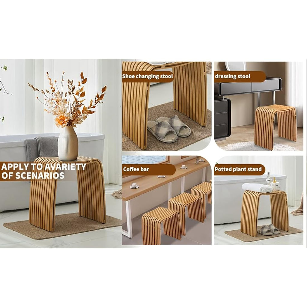 Jolof Store Bamboo Stool – Modern M-Shaped Shoe Bench & Bathroom Seat
