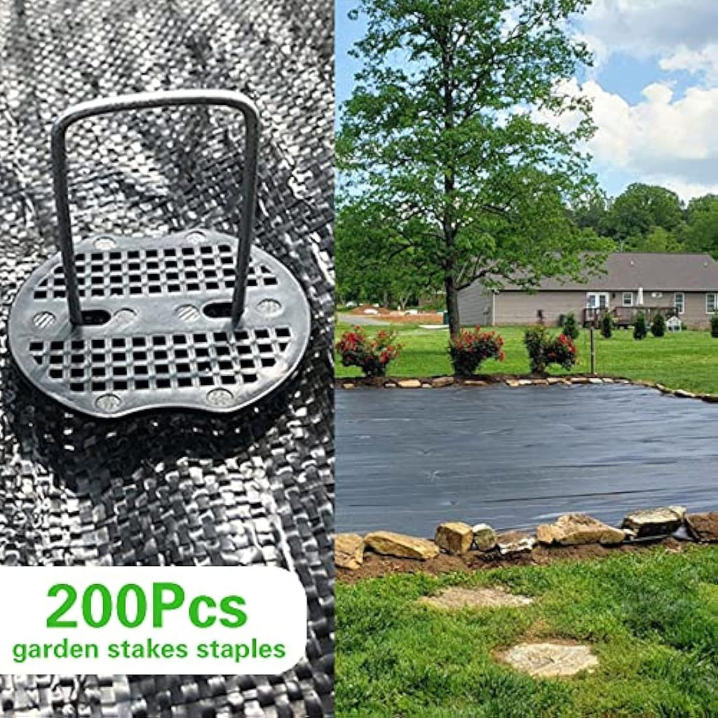 Bakulyor 200 Galvanized Steel Garden Pegs with Washers - 6 Inch U-Stakes