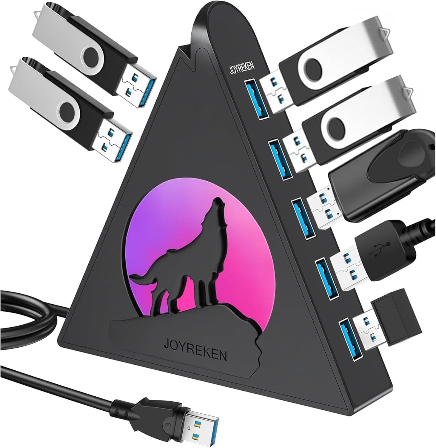 JoyReken 7-Port USB 3.0 Hub – Vertical Extension with 2ft Long Cable
