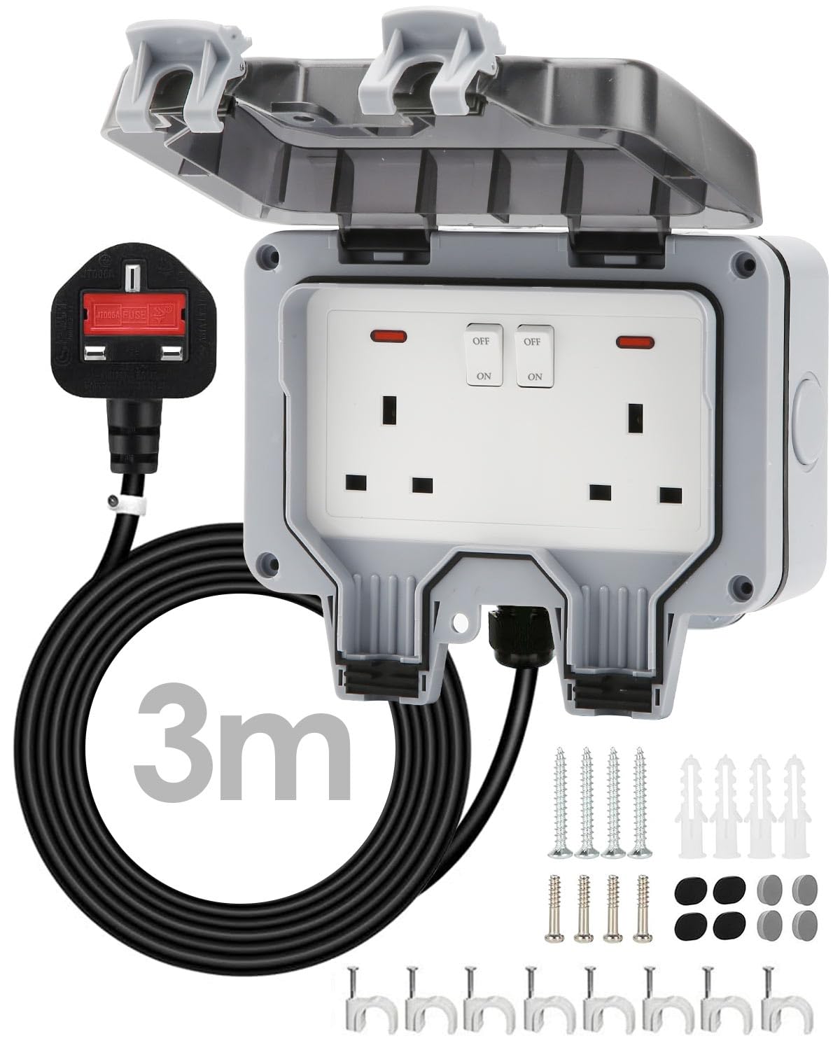 Zenmos Double Outdoor Socket | IP66 Waterproof 3M Extension Lead