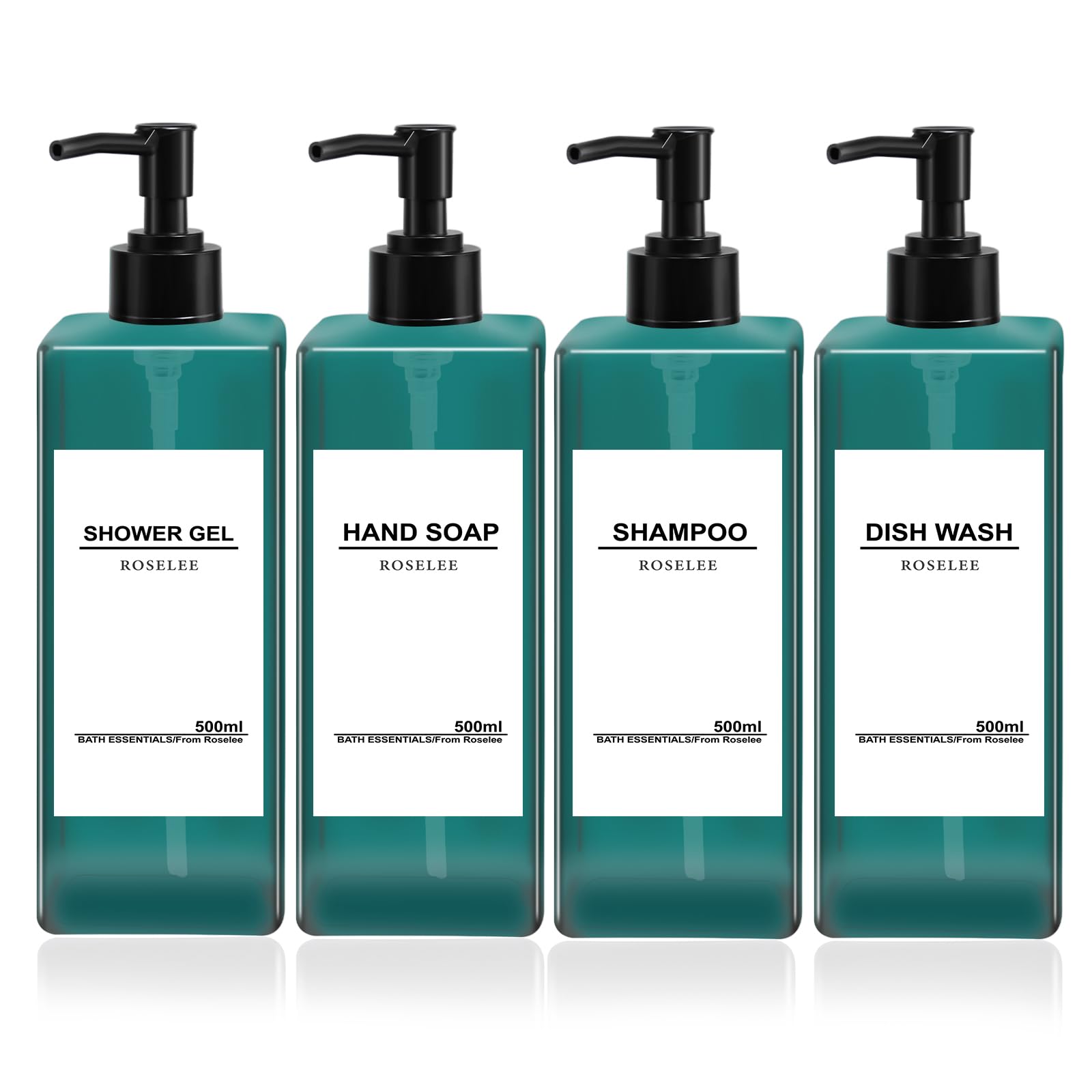 Jolof Store 4-Pack Soap Dispenser Set | 17oz Green Refillable Plastic Bottles
