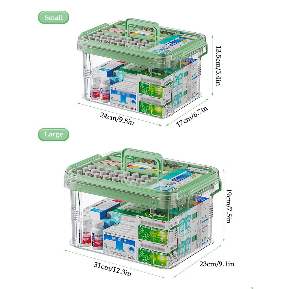 SINBINTA 2-Pack Clear Plastic Medicine Storage Organiser Green