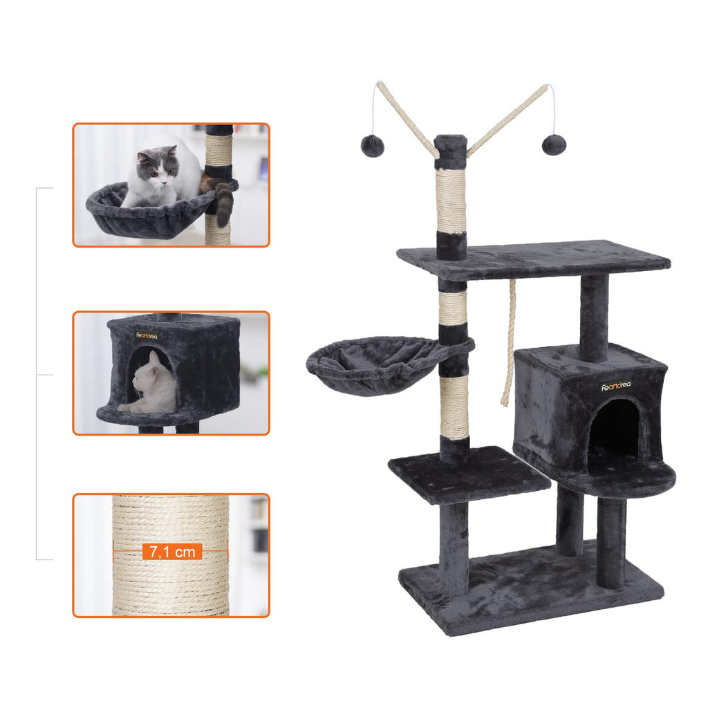 FEANDREA 134cm Cat Tree Scratcher | Multi-Level Condo with 2 Houses - Grey