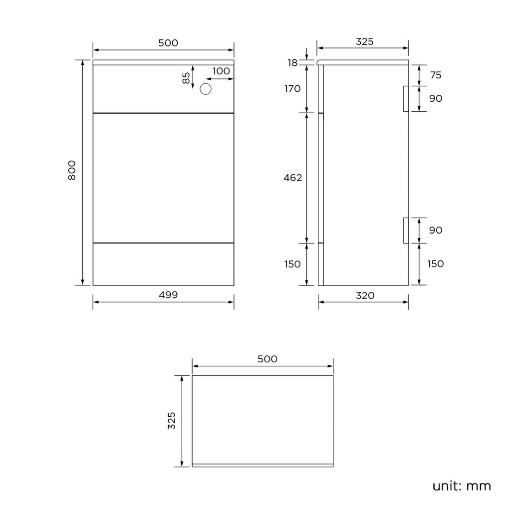 500mm Gloss Grey White Harper Back to Wall Toilet Cupboard Unit White