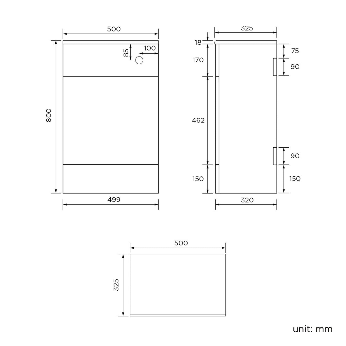 500mm Gloss Grey White Harper Back to Wall Toilet Cupboard Unit White