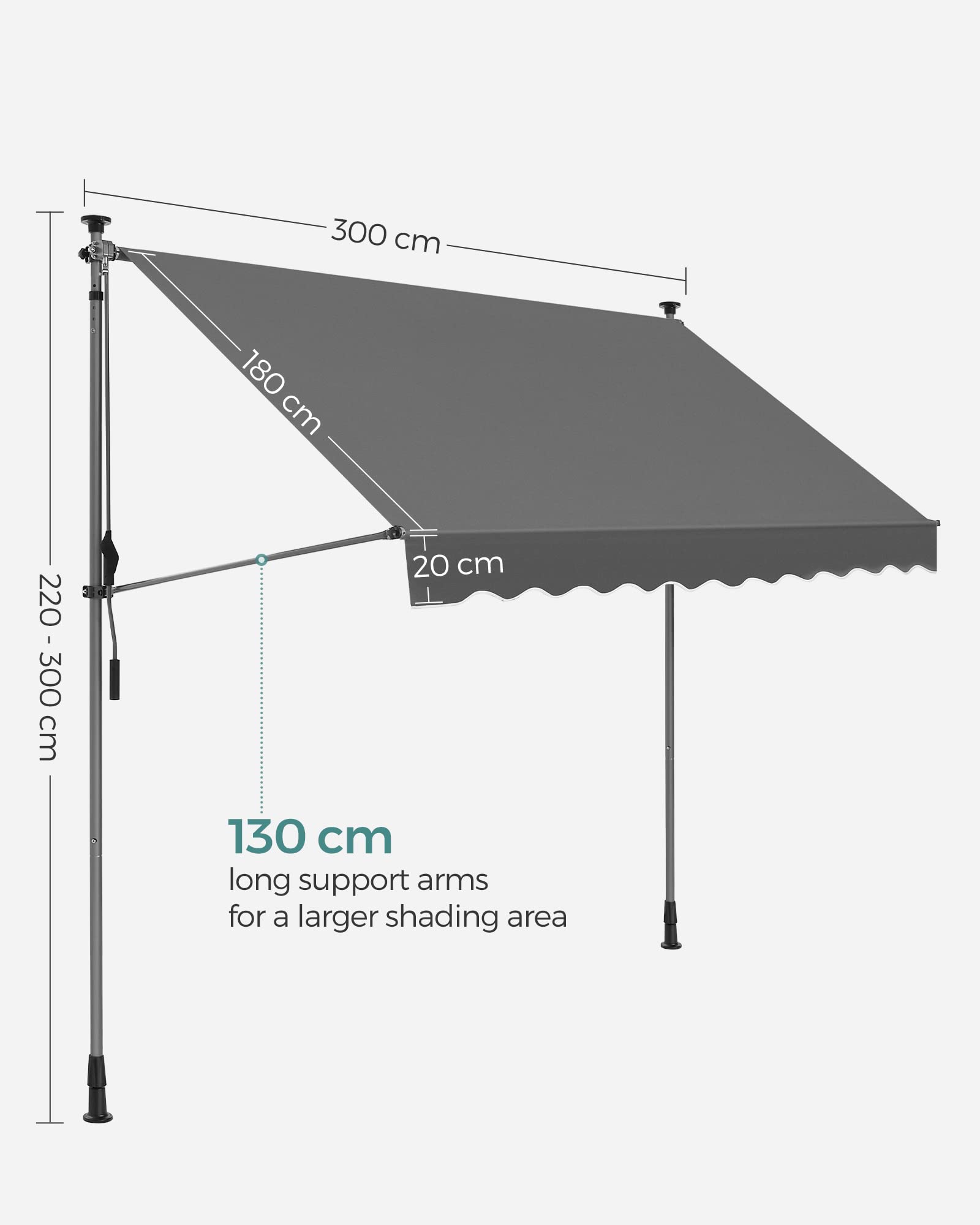 SONGMICS Clamp Awning | 300 x 130 cm Height-Adjustable Balcony Shade – Anthracite