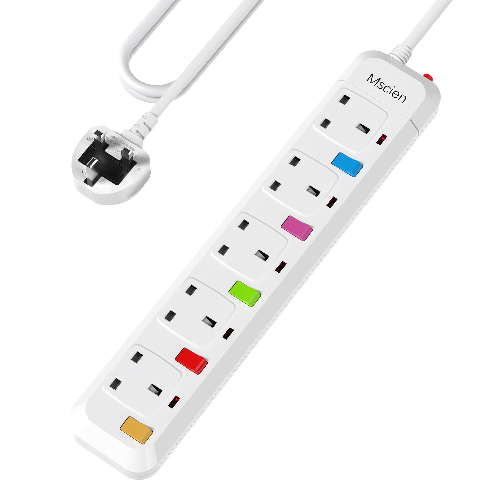 Mscien 5 Way Extension Lead | Surge Protected Power Strip – 1M