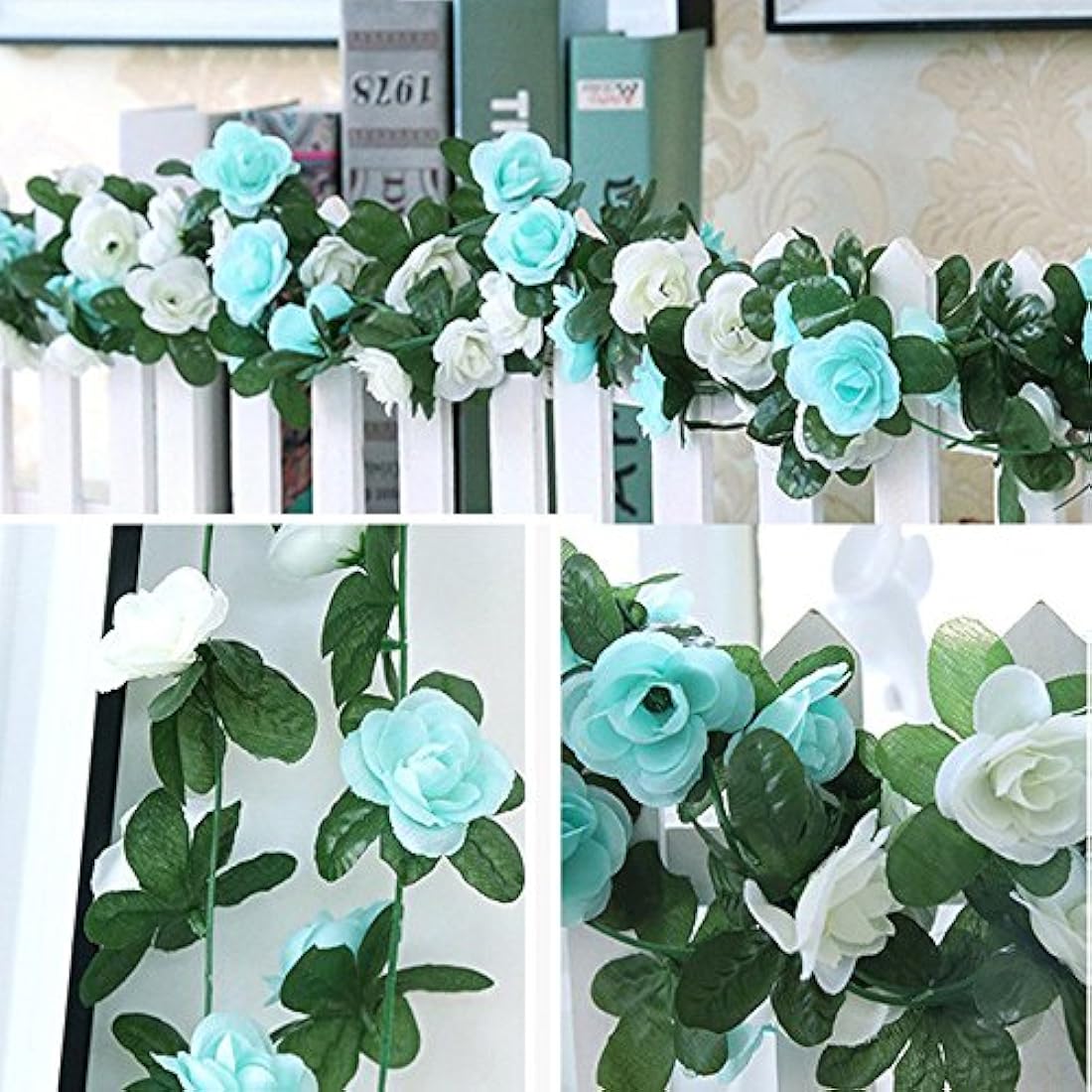 LumenTY 2.5m Artificial Rose Garland - 2 Pack Silk Flower Vine Decor