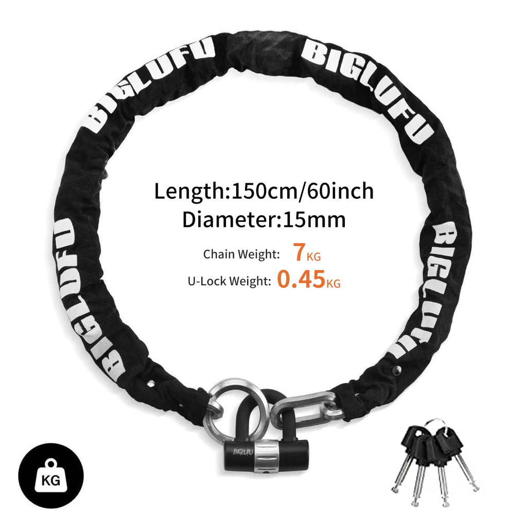 BIGLUFU Heavy Duty Motorcycle Chain Lock – 15mm Thick Steel with U-Lock