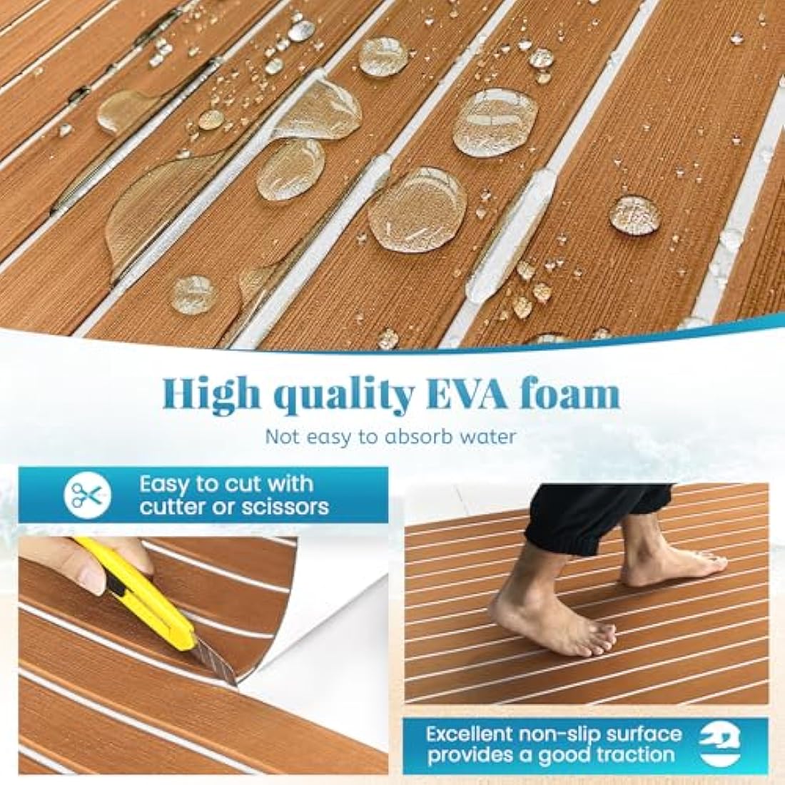 Jolof Store EVA Foam Boat Flooring – Non-Slip Faux Teak Marine Decking