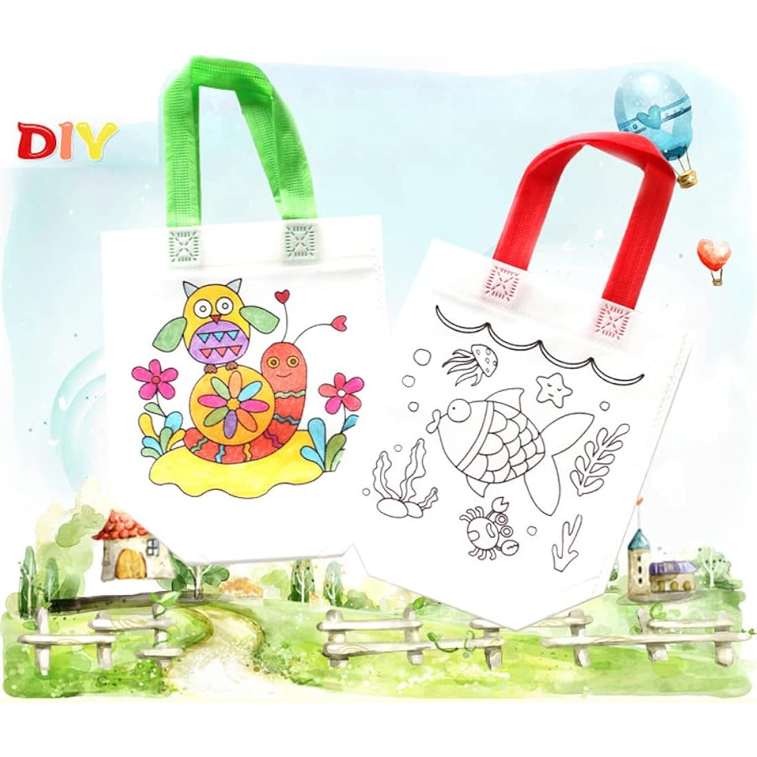 DIY Graffiti Party Bags | 20 PCS Non-Woven Kids Tote Bags