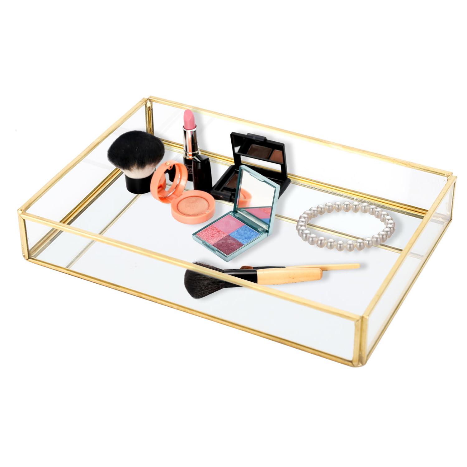 Gold Mirrored Vanity Tray – Glass Makeup & Jewelry Organizer