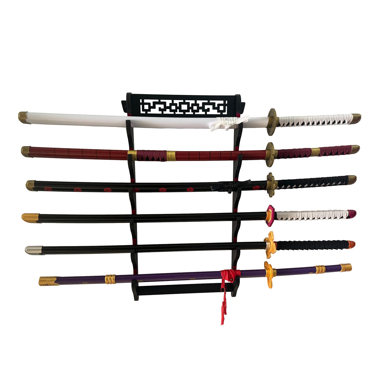 Dfdvye 6-Tier Katana Sword Holder | Black Velvet Padded Wall Mount