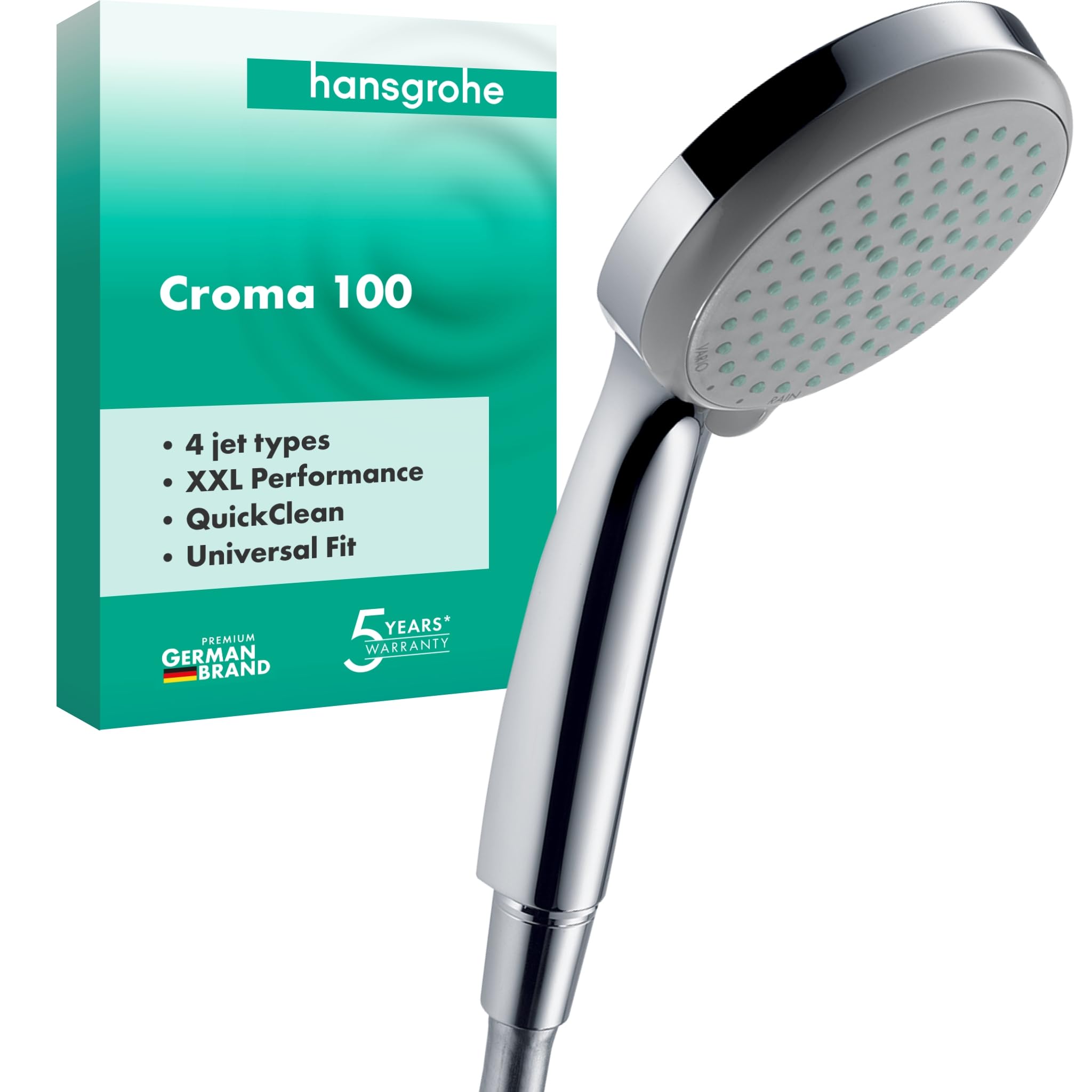 hansgrohe Croma 100 Vario Hand Shower – 4 Sprays, Chrome, 100mm