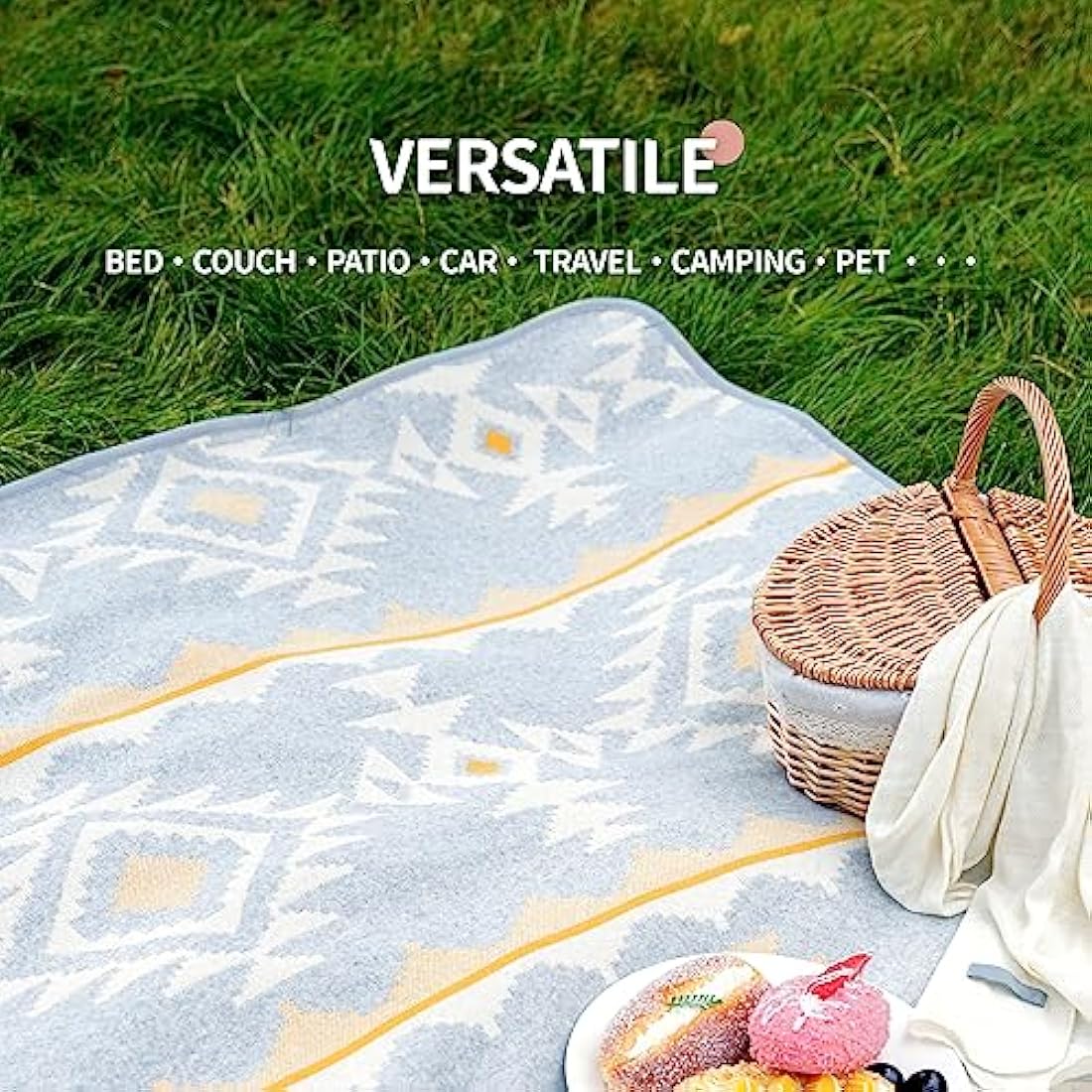 Acushla Merino Wool Camp Blanket – Heavyweight Washable Throw, Morocco White