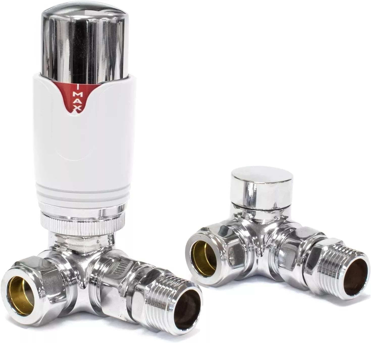 Team Controls Chrome White Corner Thermostatic Radiator Valve Set 15mm