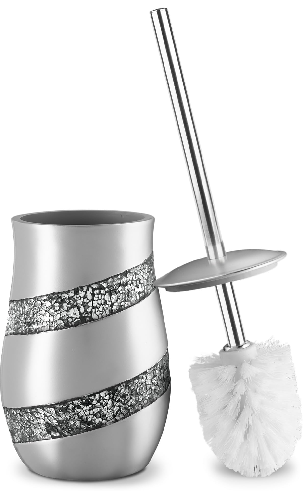 Creative Scents Silver Mosaic Toilet Brush and Holder – Stainless Steel Handle