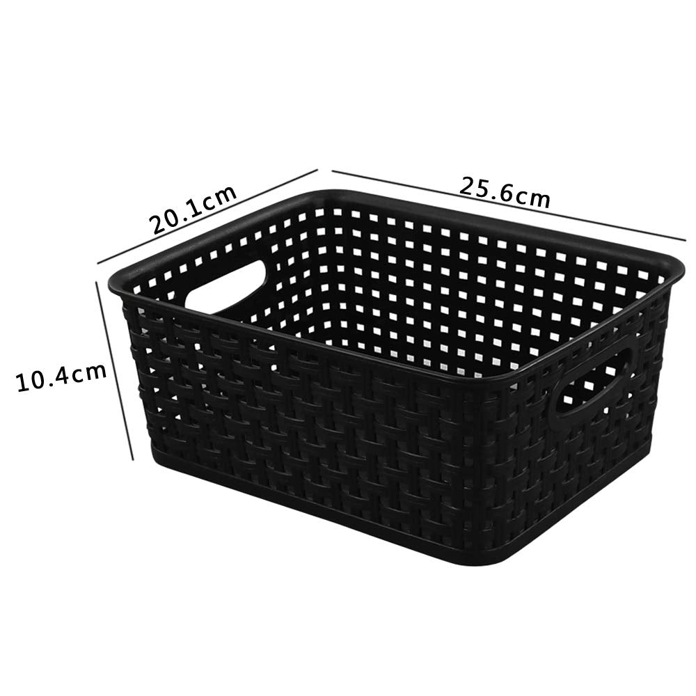 Mayish Plastic Weave Basket with Handle, Black and Grey, 6 Packs - image 2