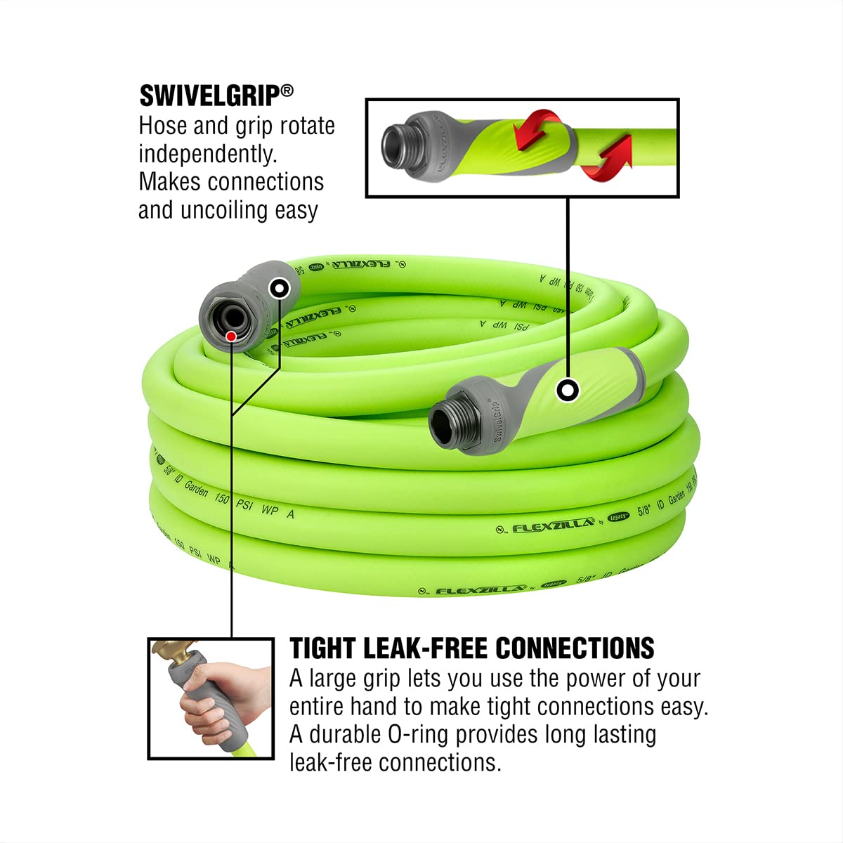 Flexzilla Garden Hose with SwivelGrip | 5/8 in. x 50 ft. | ZillaGreen