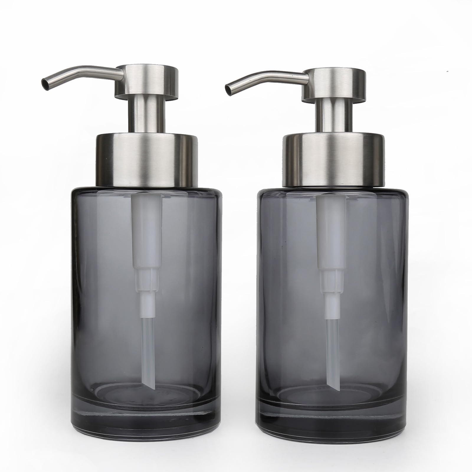 Grey Glass Soap Dispenser 2-Pack | 12oz Stainless Steel Pump