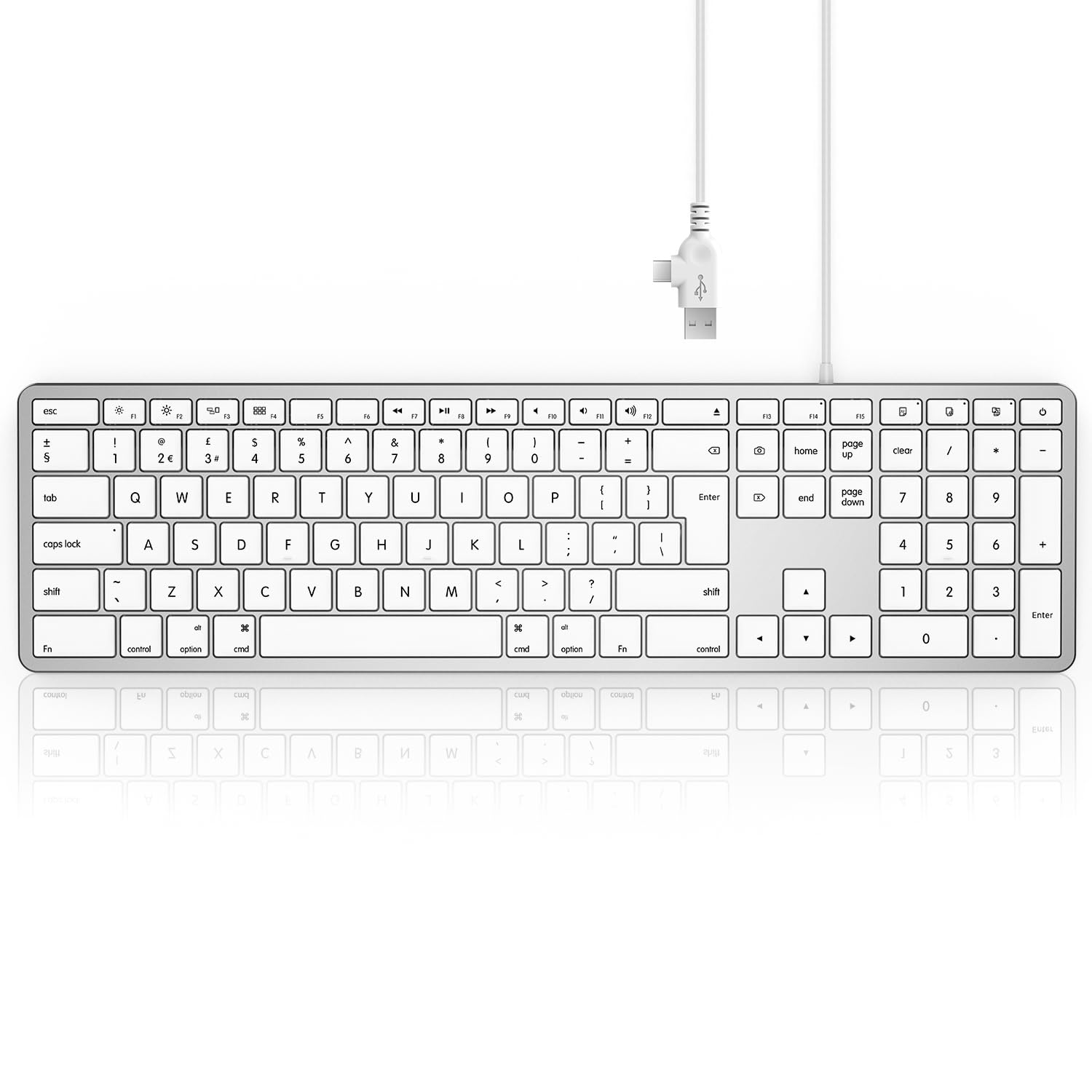 Seenda JP208 Wired Mac Keyboard | Slim Full-Size USB-C & USB-A - Silver
