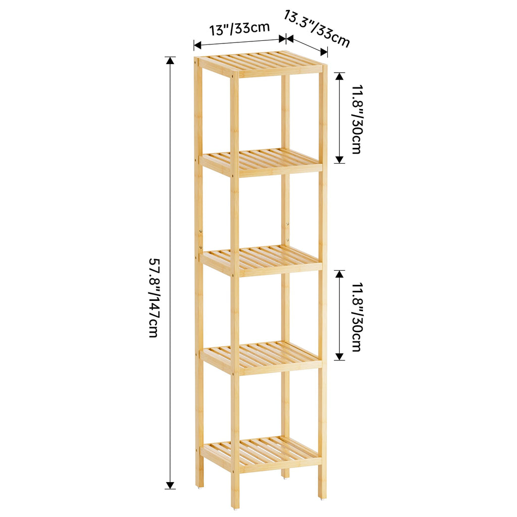 SMIBUY 5-Tier Bamboo Bathroom Storage Shelf | Space-Saving Corner Rack