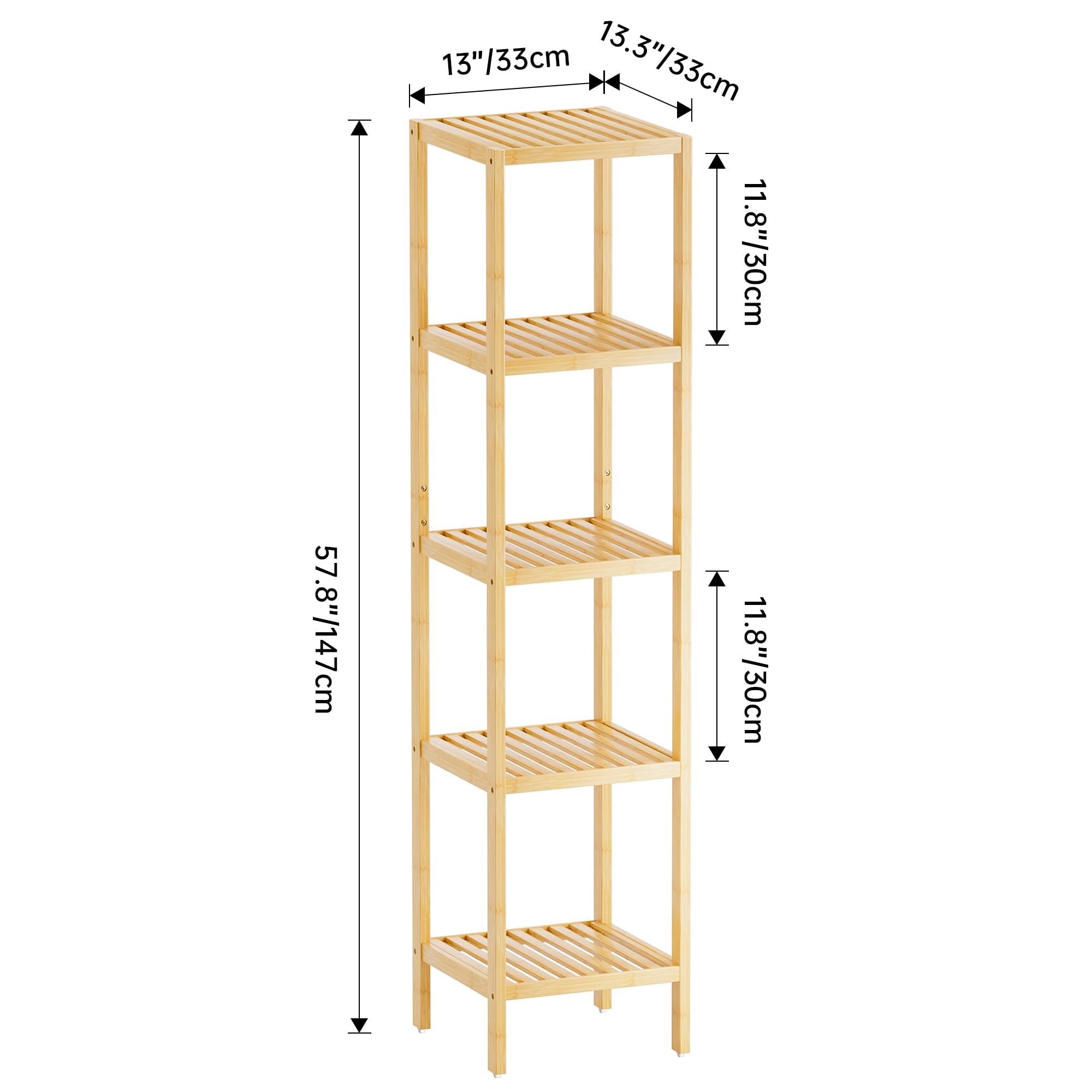 SMIBUY 5-Tier Bamboo Bathroom Storage Shelf | Space-Saving Corner Rack
