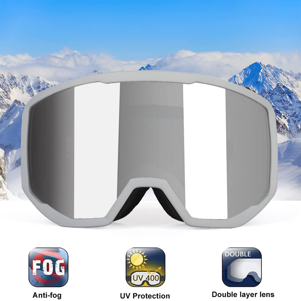 EXP VISION Ski Goggles | OTG Anti-Fog Snowboard Goggles - Grey/Silver