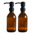 Avalon Amber Glass Soap Dispenser Bottles with Matt Black Metal Pumps