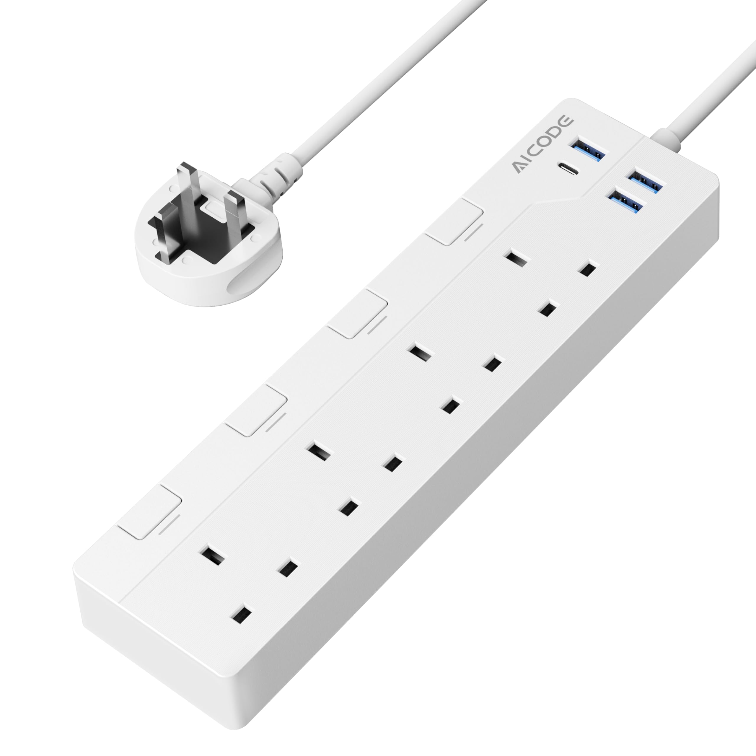 AICODE 4 Way Surge Protected Extension Lead – 3M Cable with USB-C