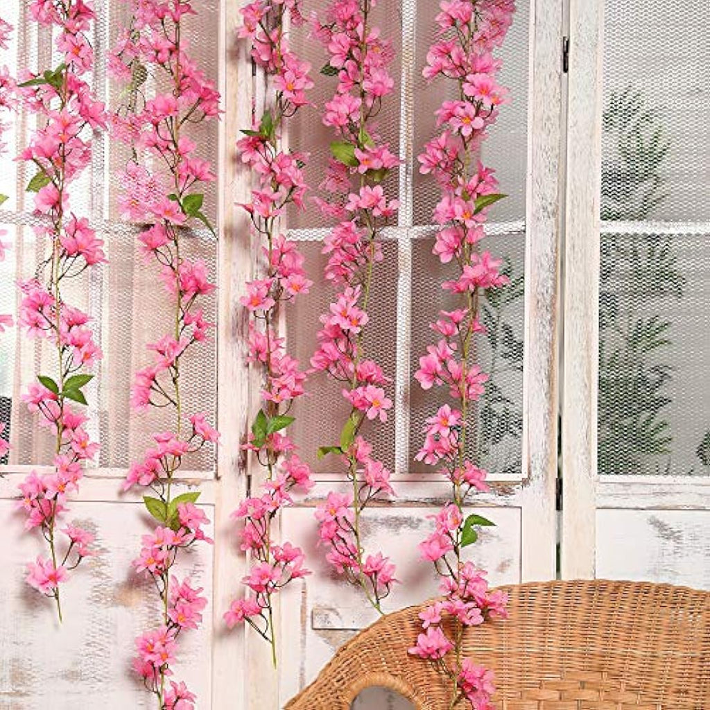 2-Pack Artificial Cherry Blossom Sakura Silk Garland - Rose Red