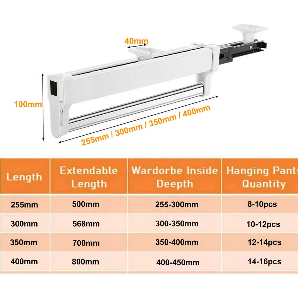 Pull Out Clothes Hanger Rail, Adjustable Heavy Duty Steel Clothes Storage Valet Rod for Wardrobe Trousers Clothing Storage Space Saving,High Load - image 3