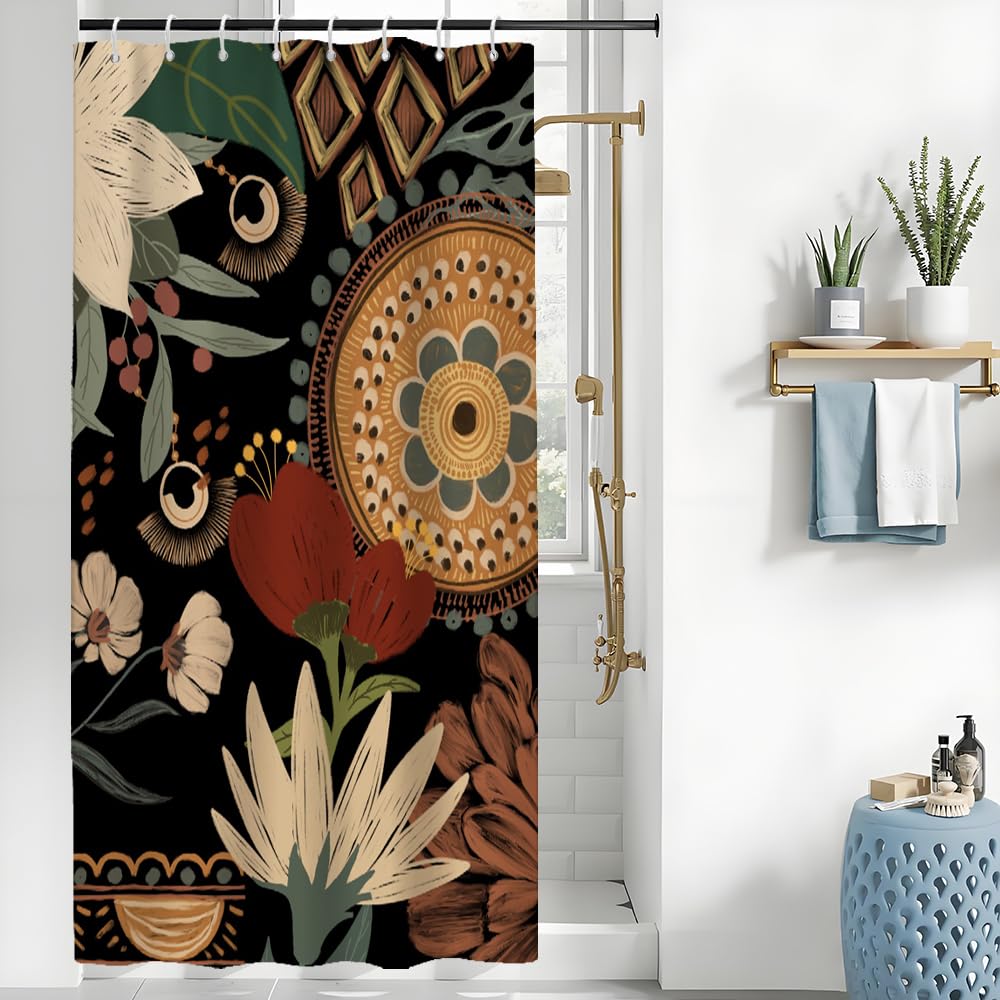 Uiiooazy Boho Floral Shower Curtain | Waterproof Polyester Fabric – 120x180cm