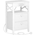 HOOBRO White Bedside Table with Charging Station and 2 Drawers